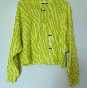 Nike Small Size Icon Clash Fleece Crewneck Neon Sweater - Lime Green Zebra Print